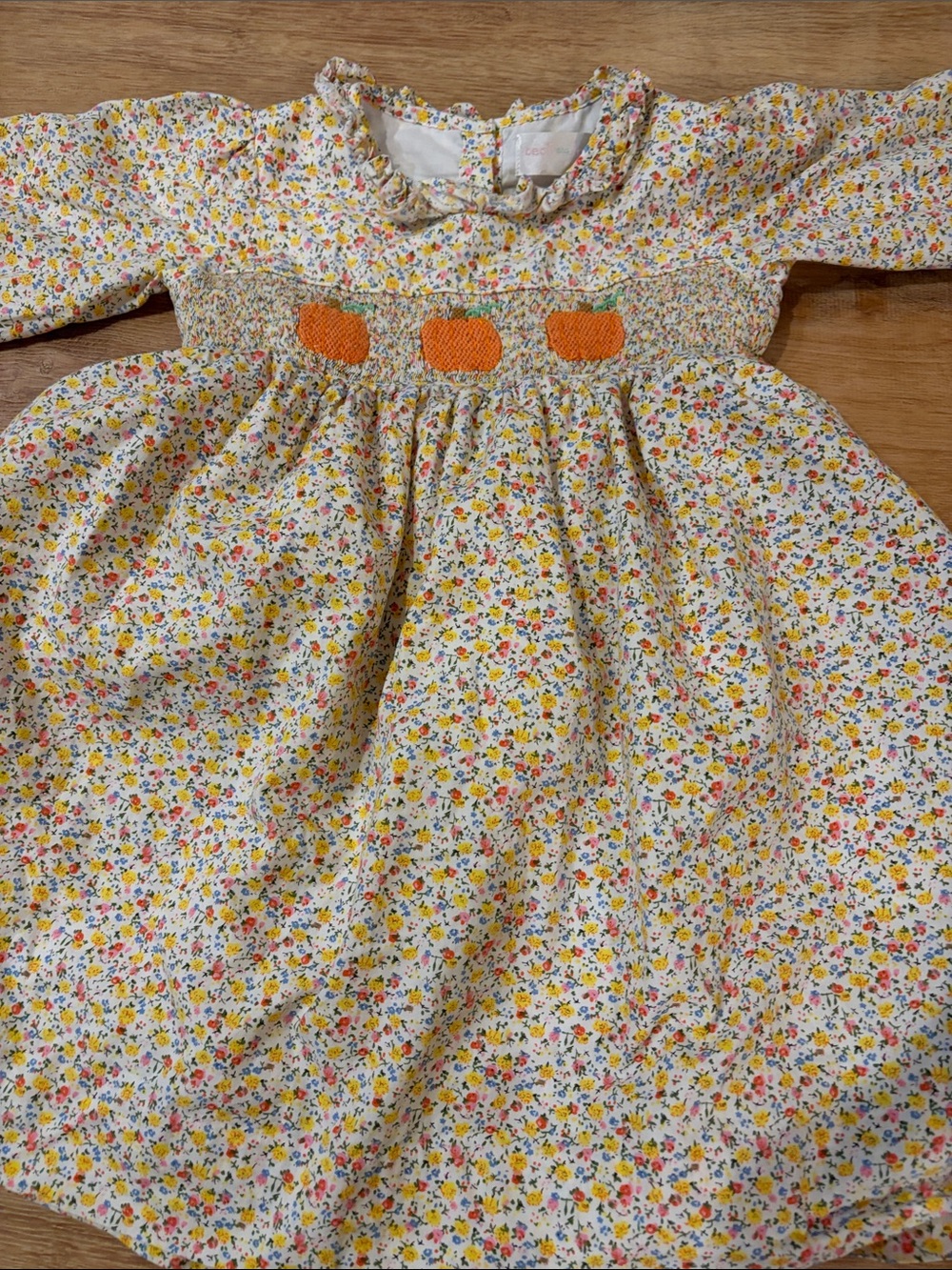 Vintage Cecil and Lou Yellow Floral Smocked Fall/ Thanksgiving dress